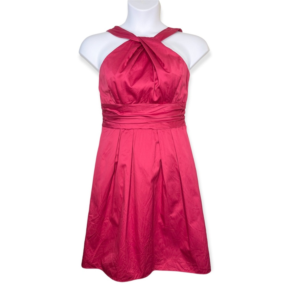 David’s Bridal Y-Neck Pleated Mini Cotton Bridesmaid’s Formal Dress Pink Size 8